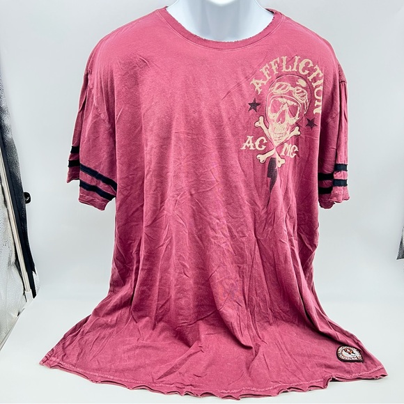 Affliction Red Short Sleeve Tee with Graphic Design - Picture 1 of 11